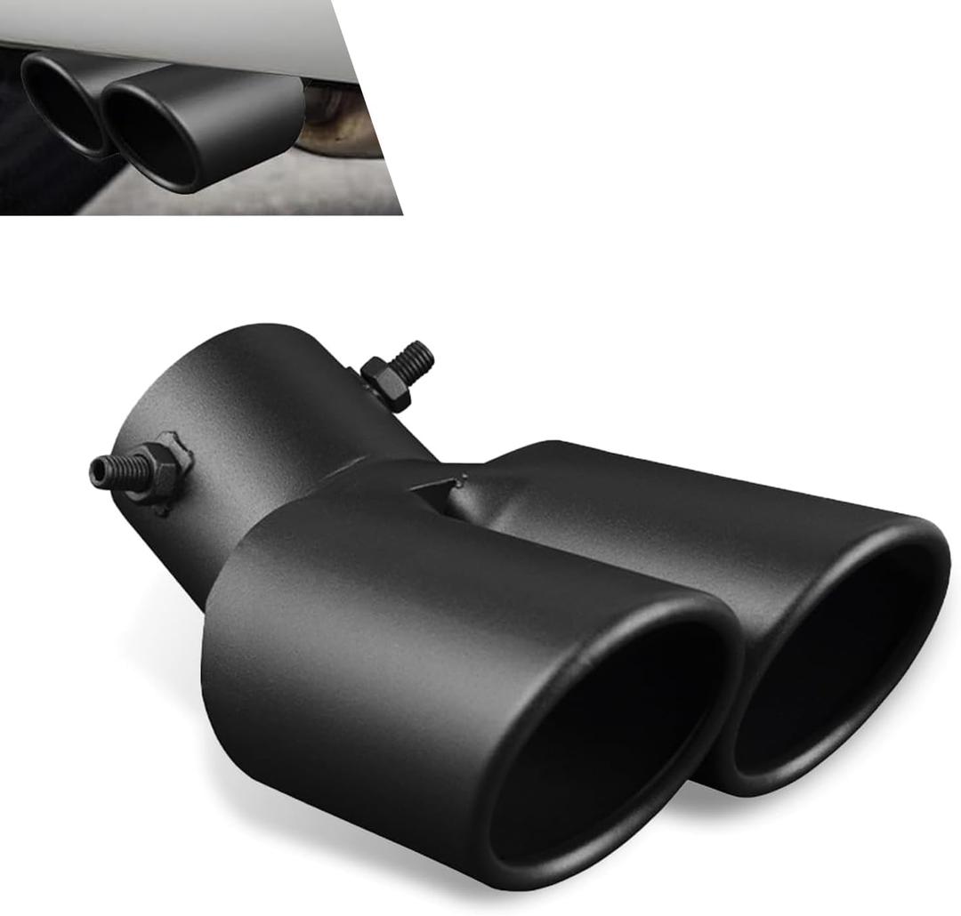 Car Dual Exhaust Tip, 2.48" Stainless Steel Y Tail Pipe with Fixed Bolt, Single to Dual Muffler Slant Cut Tip, Universal Non-destructive Conversion Kit for Car Exhaust System (Black)