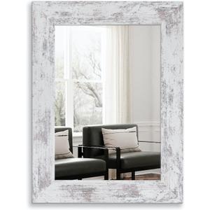 Syndra Wood Mirror with Frame, Rustic 24X32 Inch Wall Mounted Vanity Mirror with Large Wood Frame, Farmhouse Bathroom Mirror for Bedroom, Living Room, Entryway Wall Decor(White)