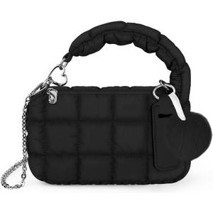 bvya Two Sizes Quilted Wristlet Bag for Women, Puffer Handbags, Evening Bags, Charm Lipstick Bag (Small-black)