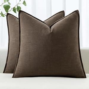 MIULEE Decorative Linen Pillow Covers 24x24 Inch Dark Coffee Chocolate Boho Farmhouse Neutral Winter Couch Throw Pillows for Bed Pack of 2 Accent Modern Pillowcase Sofa Livingroom Home Decor