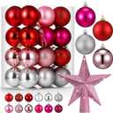 25 Pcs Mini Valentine's Balls Ornaments Set Valentine's Day Ball Topper Star Tree Hanging Ornaments for Party Decoration(Fresh Colors) (2.36 Inch)