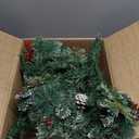 4ft Christmas Tree Pre-Lit Artificial Mini Trees with Gold Pot Base, Flocked Snow 70 Warm White Led Lights Pine Cones Red Berries, for Entrances, Home Decorations Holiday Decor