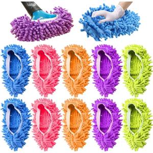 10 Pcs Microfiber Mop Slippers Shoes Reusable Dust Mops for Women Washable, 5-Pairs Mop Slippers Shoes for Floor Cleaning Mop Socks for Foot Dust Hair Cleaners Sweeping House Office Bathroom Kitchen