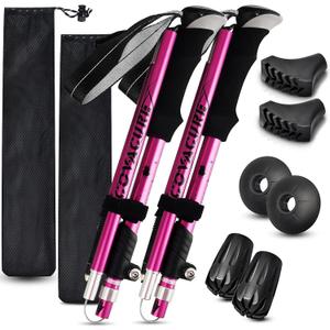Covacure Hiking Poles Collapsible Trekking Poles - Aluminum Alloy 7075 Walking Sticks for Hiking with Telescopic & Foldable Tri-fold Design Hiking Gear for Women Men, Hiking, Camping, Climbing (Pink Short(100-120cm))