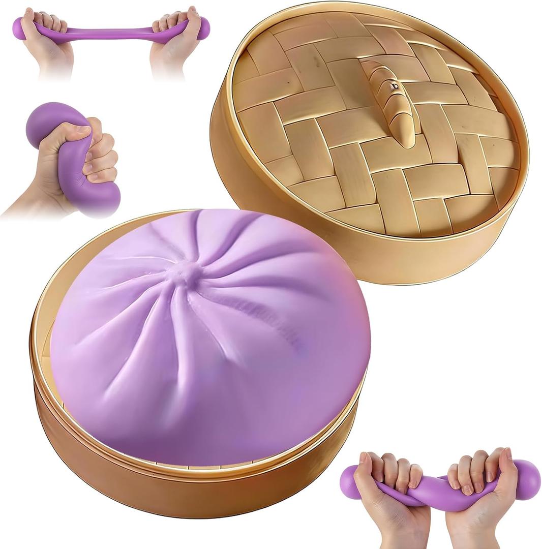 2 x Glitter Dumpling Squishy,Dumpling Squishy Mystery Box,Dumplings Stress Balls Fidget Sensory Toy, Stocking Stuffers with Food Steamer Stretchy Desk Toys,Sensory Fidget Toys for Anxiety Relief (Purple)