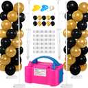 2 Sets Balloon Column Stand Kit and Electric Balloon Pump Adjustable 7.2 ft Balloon Stand for Floor 100 Pcs Balloons for Graduation Baby Shower Birthday Wedding Party Decor Black and Gold