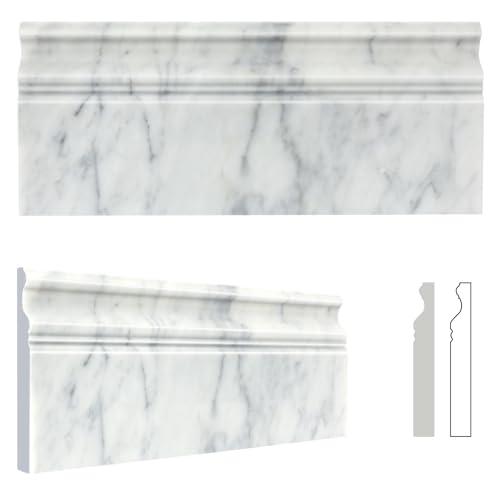 Retheno 3 Pack Carrara White Marble Baseboard Trim Molding 5 x12'' Polished Wall Base Moulding for Bathroom Wall and Kitchen Backsplas