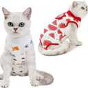 2-Pack Pet Post-Surgery Recovery Suit for Cats Dogs, Abdominal Wound Protector Anti-Licking, Soft Breathable Onesie with Adjustable Fit, Small Pets Universal Tee(Medium, Watermelon,Football)