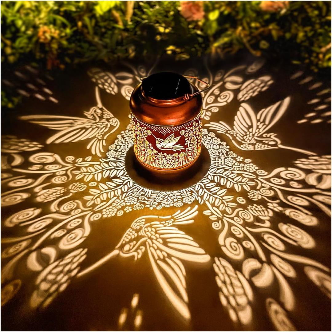 Hummingbird Solar Lanterns Outdoor Waterproof Hanging Solar Lights Hummingbird Gifts for Women Men Mom Metal Bird Decorative LED Lanterns for Yard, Patio, Lawn, Pathway, Landscape, Garden Decor