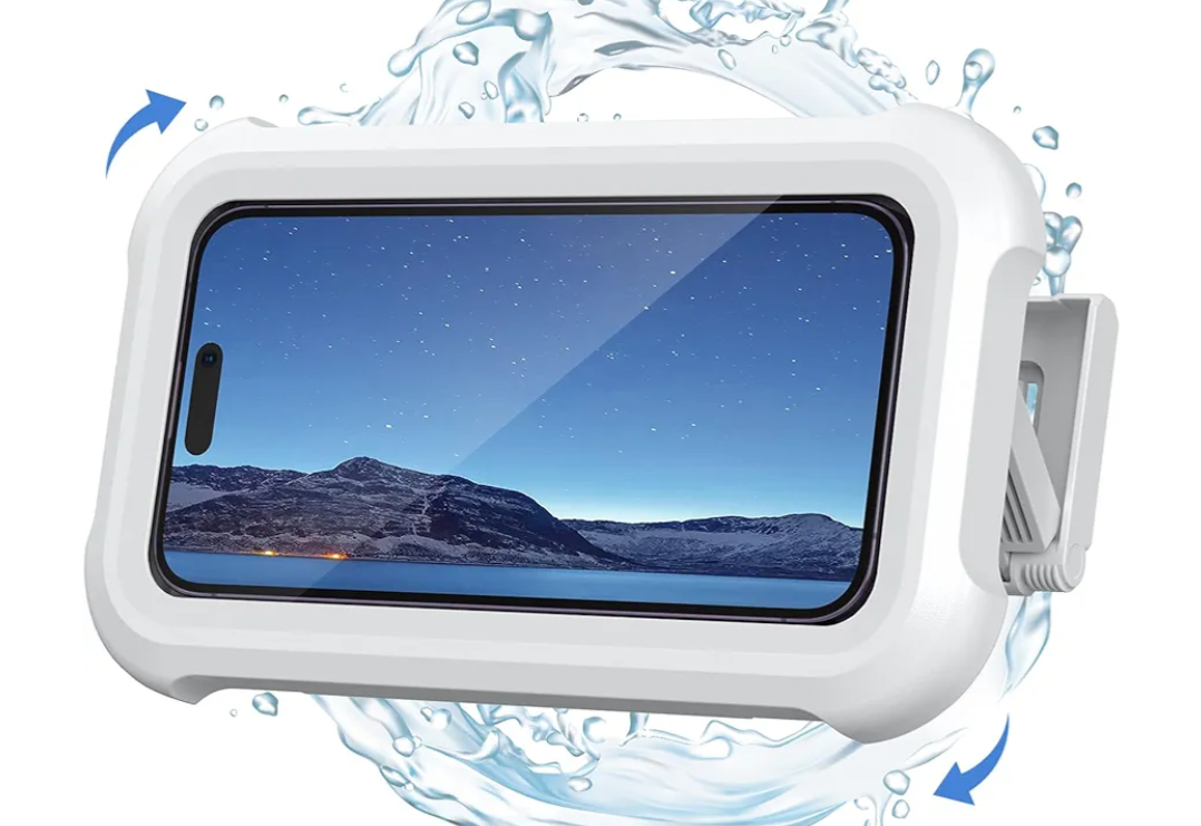 Shower Phone Holder Waterproof - 480° Rotatable Retractable Adjustable Shower iPhone Case Holder, Bathroom Wall Phone Mount Stand Water Proof Anti Fog Case, Accessories for 4-7" Cellphones