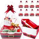 30 Pcs 10 Pack Christmas Baskets for Gifts Empty 8.5" x 10" with Xmas Pull Bows Clear Present Bags, Red Santa Claus Belt Empty Gift Baskets Kit To Fill for Winter Christmas Holiday Party Favors