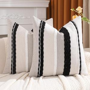 Tosleo Black and White 18 x 18 Pillow Covers Set of 2 Striped Patterned Decorative Pillow Cases Accent Chenille Pillowcases Farmhouse Cushion Case Bohemian Nuetral Textured Pillow Cover Tosleo Black and White 18 x 18 Pillow Covers Set of 2 Striped Patterned Decorative Pillow Cases Accent Chenille Pillowcases Farmhouse Cushion Case Bohemian Nuetral Textured Pillow Cover