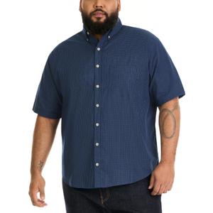Van Heusen Men's Big and Tall Wrinkle Free Short Sleeve Button Down Shirt, No-Tuck Length, Comfortable Stretch Fabric (3X-Large, Carbon Blue)