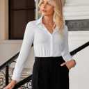 siliteelon Button Down Shirts for Women Slim fit Long Sleeve Stretch Dress Shirts Work Shirt Wrinkle Free Office Blouses (White, L)