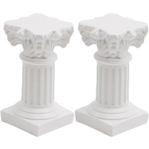 2Pcs White Roman Pillar Statues Greek Columns Candle Holder Mini Roman Pillar Greek Columns Mini Resin Decorations for Wedding Table Garden Home Decoration