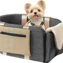 Console Dog Car Seat Cat Carrier - Pet Car Booster Seat on Cars' Armrest Travel Bags for Cats Dogs with Easy Carrying Strap Dog Travel Carrier with Safety Tethers, 18.5"L x 10.2"W x 9.1"H