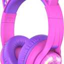 iClever Cat Ear Kids Bluetooth Headphones, LED Lights Up, 74/ 85dBA Safe Volume Limited, 50H Playtime, Bluetooth 5.2, USB C, Kids Headphones Wireless for Travel iPad Tablet, Meow Macaron Hot Pink