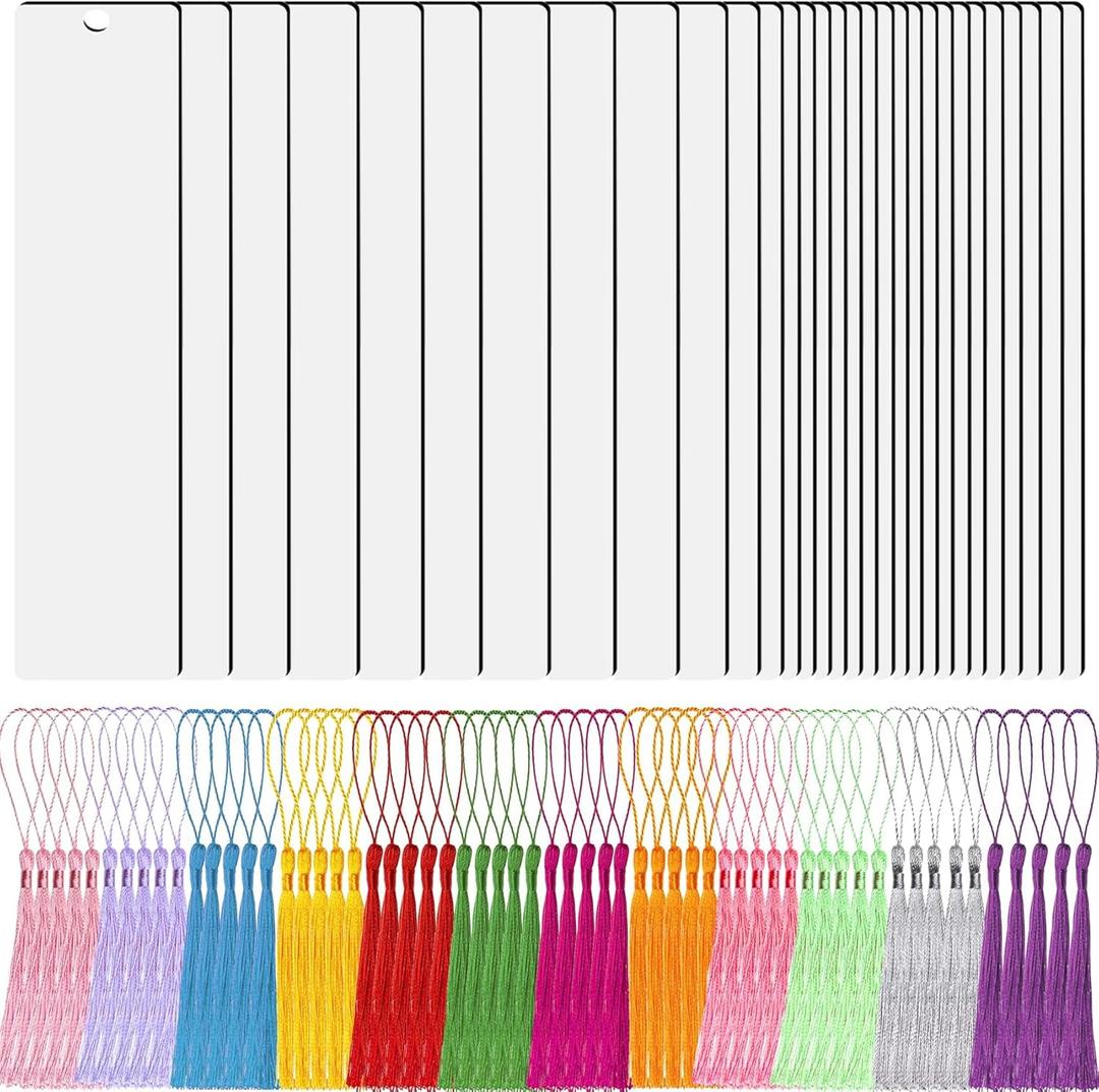 90Pcs Sublimation Blanks Bookmark, BetterJonny 30Pcs Metal Craft Bookmark with Tassels Rectangle Double Sided Sublimate Unfinished Book Marker Tags for Classroom Projects and Present Tags