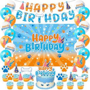 Pack of 2, Blue Dog Birthday Party Supplies, Blue Dog Theme Party Decorations Including Birthday Banner, Backdrop, Balloons, Cupcake Toppers