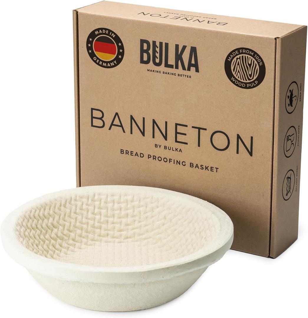 Bulka Large Round 9" 1kg Waffle Banneton Bread Proofing Basket Pressed Wood Pulp, Sourdough Proofing Basket - Non-Stick Brotform Sourdough Bread Baking Supplies, Made in Germany