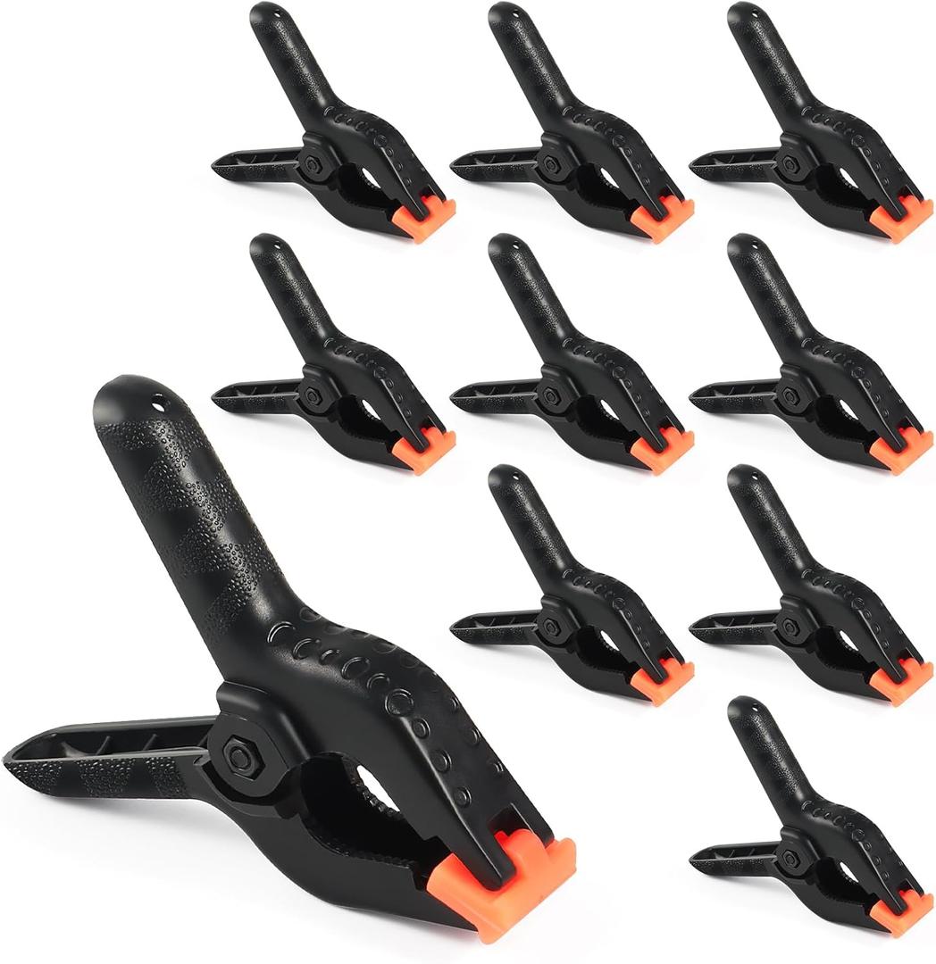 RELBRO Spring Clamps, 4.5 Inch Large Plastic Clips for Balloon Arch Backdrop Craft Decoration, Heavy Duty, Black, 10 Pcs