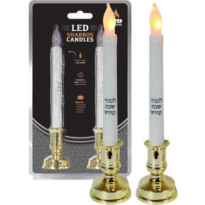 Ner Mitzvah LED Shabbat Candles - Battery Operated Flameless Candles - LED Candlesticks with Automatic Timer