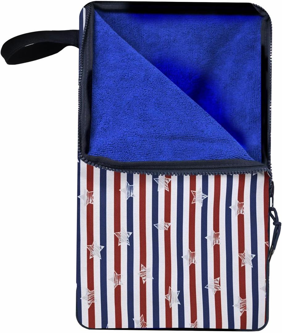 Wet Bag, Wet Dry Bag, Wet bag for swimsuit,Travel, Beach, Pool, Diapers, Dirty Yoga Gym Clothes, Waterproof Embedded Towel Wet Bag(Fleece)-Leakproof Wet Clothes Bag, Beach Travel Essentials (18x10.5 inch, Stars and Stripes)