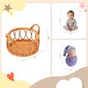 Kate Newborn Photography Props Rattan Circular Basket Handcrafted Bed Mini Bed with Boho Woven Blanket and Stretch Wrap for Baby Photography Posing Props Photoshoot