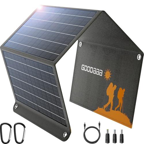 GOODaaa 30W Portable Solar Panel with Three Outputs, USB QC 3.0 Fast Charging Foldable Solar Charger, IP65 Waterproof Panels for Outdoor, Dual USB & One DC Charger for Phones, Tablet, Power Station