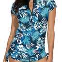 BesserBay Women's UV Sun Protection 1/4 Zip Short Sleeve Ruched Rash Guard Shirt
