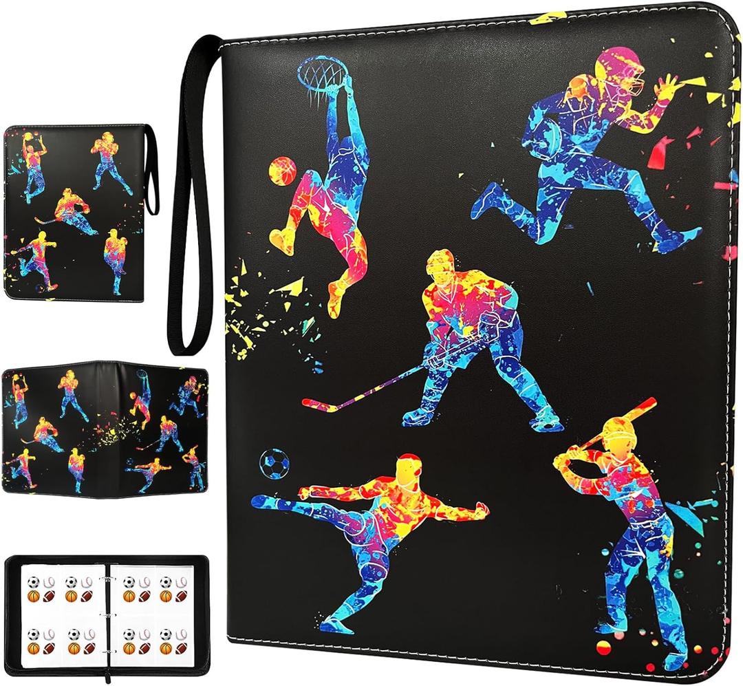 400 Pockets Sports Cards Binder,Trading Cards Holder Card Collectors Album,Trading Card Binder 4 Pocket with 50 Removable Sleeves for Football Baseball Basketball Hockey Soccer Card