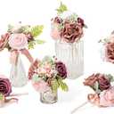 Ling's moment Dusty Rose Wedding Centerpieces Flowers Mini Bridesmaid Bouquets Set of 6 Pink Pre-Made Small Floral Wedding Table Floral Centerpieces (Dusty Rose)