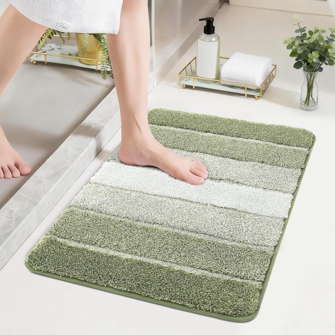COSY HOMEER Bathroom Rugs 24"x17", Ultra Soft Absorbent Bath Mat with Non-Slip TPR Backing, Machine Washable Shaggy Rug for Bathroom Floor, Green