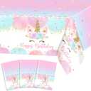 Avezano 3 pcs Unicorn Tablecloth 108 x 54 Unicorn Birthday Decorations for Girls Kids Pastel Rainbow Disposable Plastic Table Covers (Multi Color)