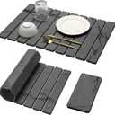 Large Stone Dish Drying Mat for Kitchen Counter, 2PCS Quick Dry Stone Dishes Mat,Foldable Water Absorbing Diatomaceous Drying Organizer Pad for Plates Rack Bottles Utensils(Dark Gray 24"16" & 8"x4")