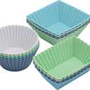 12-Pack Silicone Cupcake Liners, Reusable Muffin Cups Round, Square & Rectangle Baking Cups, Non-Stick, Easy to Clean, Bento Box Accessories, Lunch Box Dividers for Kids
