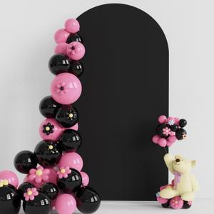 Putros Wedding Arch Cover 7.2FT Black Spandex Fitted Round Top Chiara Backdrop Stand Covers for Birthday Party Decoration