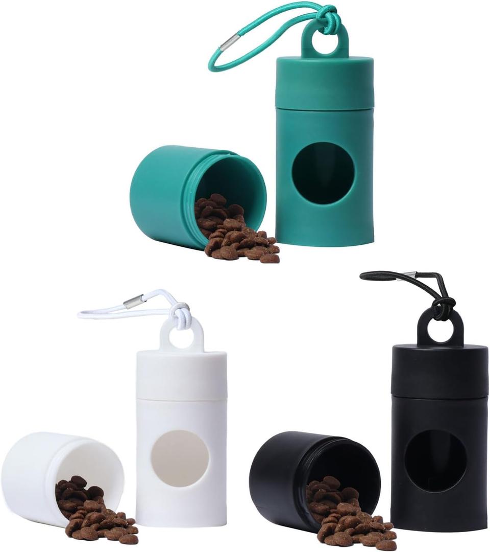 2 x Dog poop bag holder-2 in 1 Dog Waste Bag holder Comes with pet snack box for Leash Lightweight Pet Waste Bag DispenserEquipped with nylon rope and buckle (Excluding dog waste bag)(3 Pack)  (Green+Black+White)