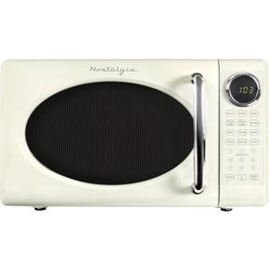Nostalgia Retro 700W Microwave Oven 0.7 Cu Ft Capacity Child Safety Lock, 8 Auto-Cook Settings Countertop Kitchen Appliance Ivory