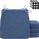 Chair Cushions for Dining Chairs - 17" x 16" x 2" D-Shaped Indoor Seat Cushions - Non Slip Chair Pads with Removable Ties and Washable Cover Set of 4 - Chair Leg Pads Included - Blue