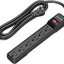DEWENWILS 6-Outlet Power Strip Surge Protector with 10 Foot Long Extension Cord, Low Profile Flat Plug, 15 Amp Circuit Breaker, 500 Joules, Wall Mount, UL Listed, Black