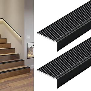 Awvob Non-Slip Stair Nosing, 2PCS, 36", Black - Aluminium Stair Edge Trim, Indoor & Outdoor Stair Edge Protector for Step Edge Protector, Stair Edging, Transition Strip, Metal Corner Trim