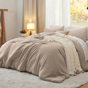 Bedsure California King Size Comforter Set, Khaki Soft Prewashed Bedding for All Seasons, 3 Pieces GentleSoft Down Alternative Bed Set, 1 Lightweight Comforter (104"x96") and 2 Pillowcases (20"x36") (29 - Khaki)