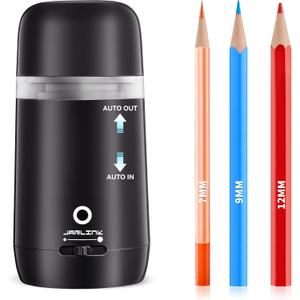 JARLINK Automatic Electric Pencil Sharpener - Hands-Free Operation, 3 Sharpness Modes, 3-Second Sharpening, Rechargeable & Portable for 7-12mm Pencils, Ideal for Classroom and Home Use (Black)