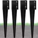 Furnishh Metal Anchor and Stakes - 4x4 Fence Post Holders, Black Ground Post Spikes, 24" Long, Set of 4