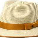 FLUFFY SENSE. Unisex Wide Brim Sun Hat Straw Panama Rancher Fedora Hat for Men Beach Hat for Women (US, Alpha, Medium, Beige)