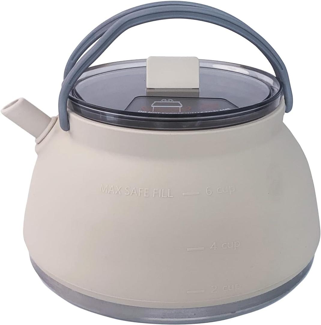 Portable Collapsible Camping Kettle, Coffee Pot for Hiking, Travel and Outdoors, 1.5L (light Khaki)