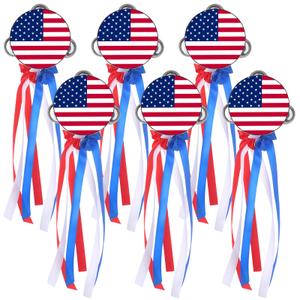 12 Pcs Independence Day Favor Tambourine For Adults 4 Inch Handheld Tambourine Drum Kit with Metal Jingles 4th of July Flag Drum Instruments for Church 250 Anniversary Parade Patriotic Decor Supplies