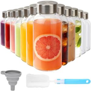 Sursip Glass Bottles 8 oz with Stainless Steel Lids (Set of 12) - Reusable Small Clear Jars for Juicing, Wellness Shots & Fridge Organization - Leakproof, Dishwasher Safe & BPA Free
