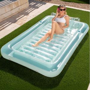SLOOSH Inflatable Tanning Pool Lounger Float, 85" x 57" Extra Large Pool Floats Adult with Pillow, 4 in 1 Suntan Tub Raft Floatie,Sunbathing Bed Lounge for Water Blow Up Ball Pit Party Gifts, Extra Large Cyan